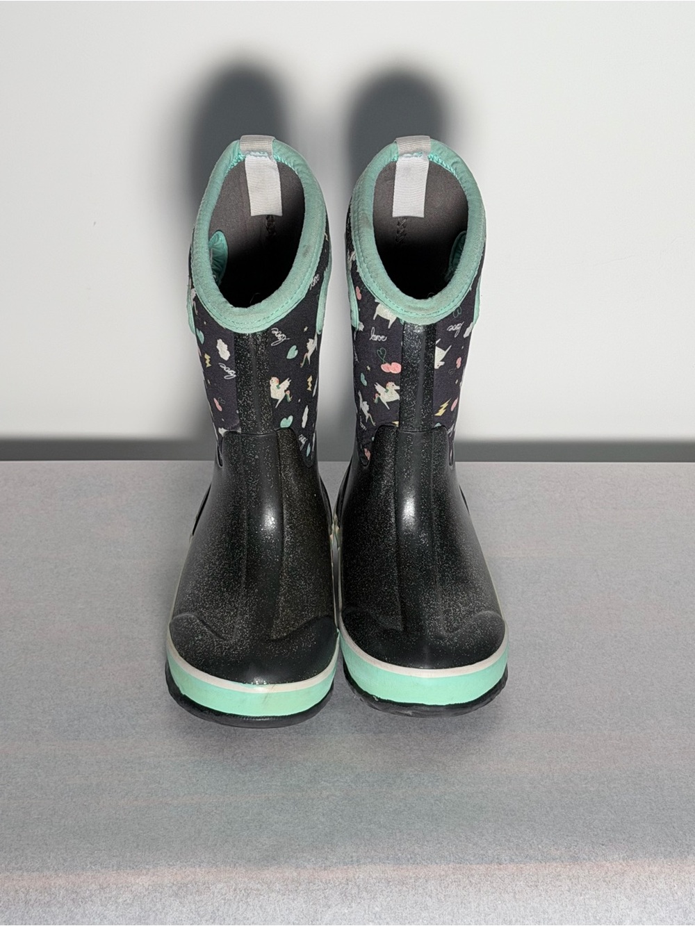 Bogs Kids Black & Mint Patterned Waterproof Rain Boots